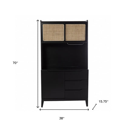 Rustic Black and Light Bamboo Tall Buffet Cabinet-7