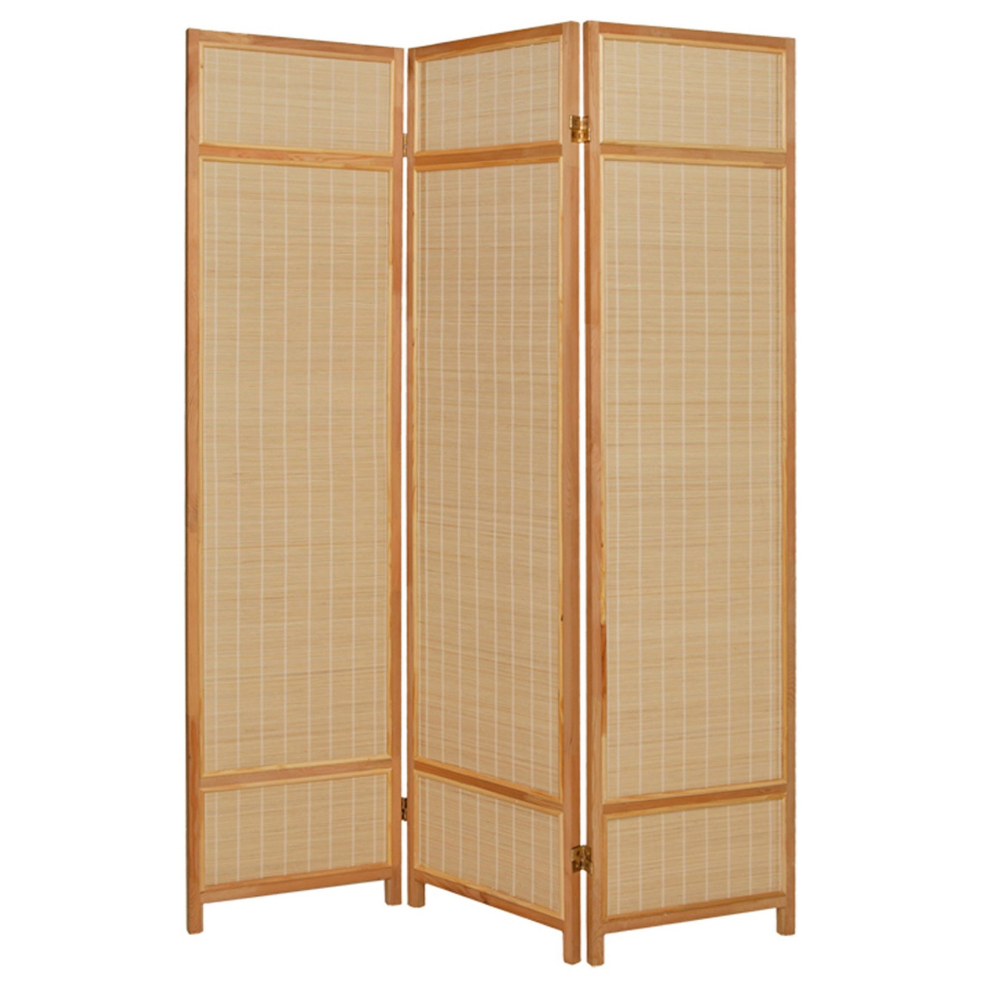 Natural Brown Bamboo Three Panel Room Divider Screen-0