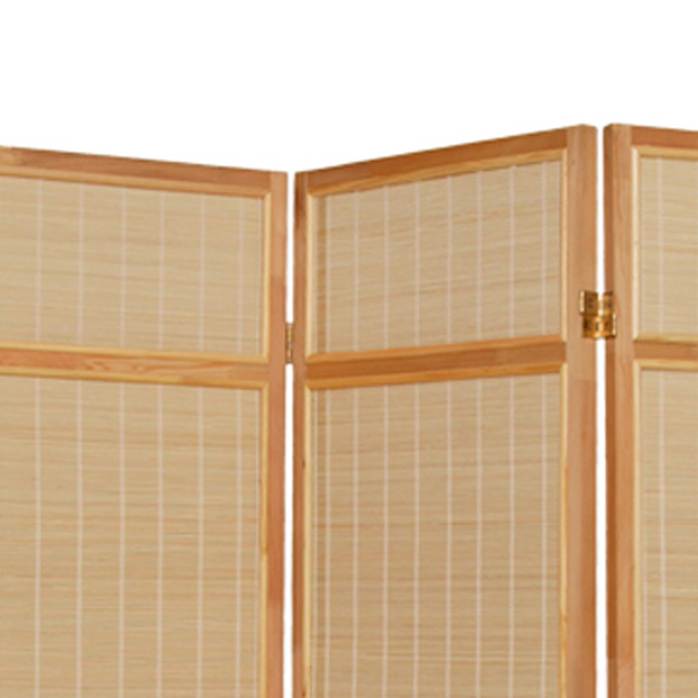 Natural Brown Bamboo Three Panel Room Divider Screen-1
