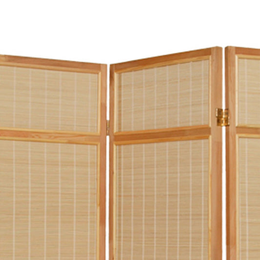 Natural Brown Bamboo Three Panel Room Divider Screen-1