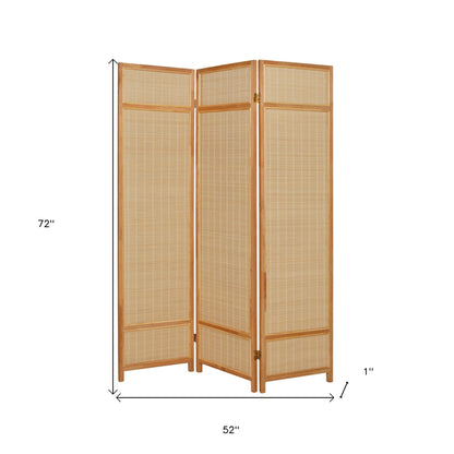 Natural Brown Bamboo Three Panel Room Divider Screen-5