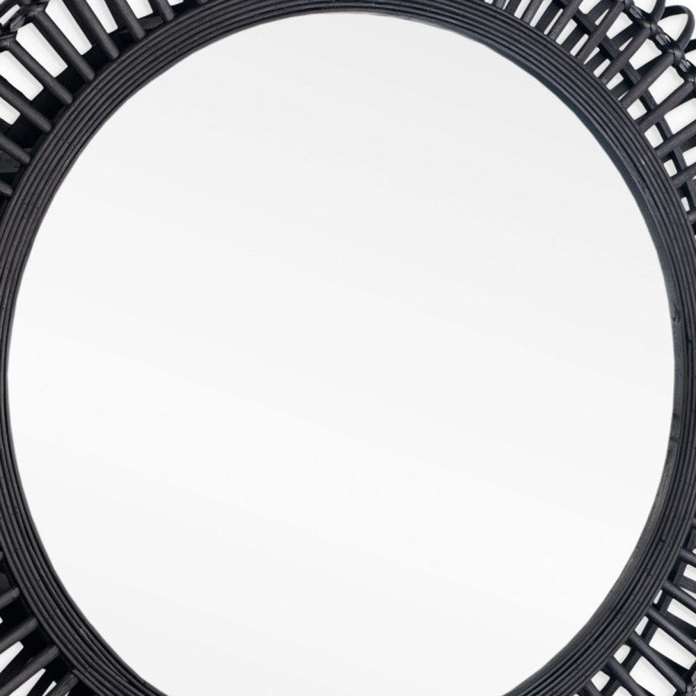 31" Black Bamboo Pierced Round Accent Mirror-7
