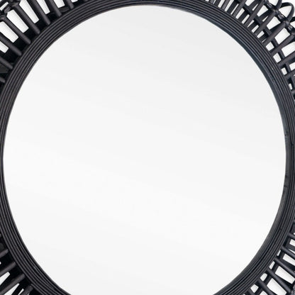 31" Black Bamboo Pierced Round Accent Mirror-7