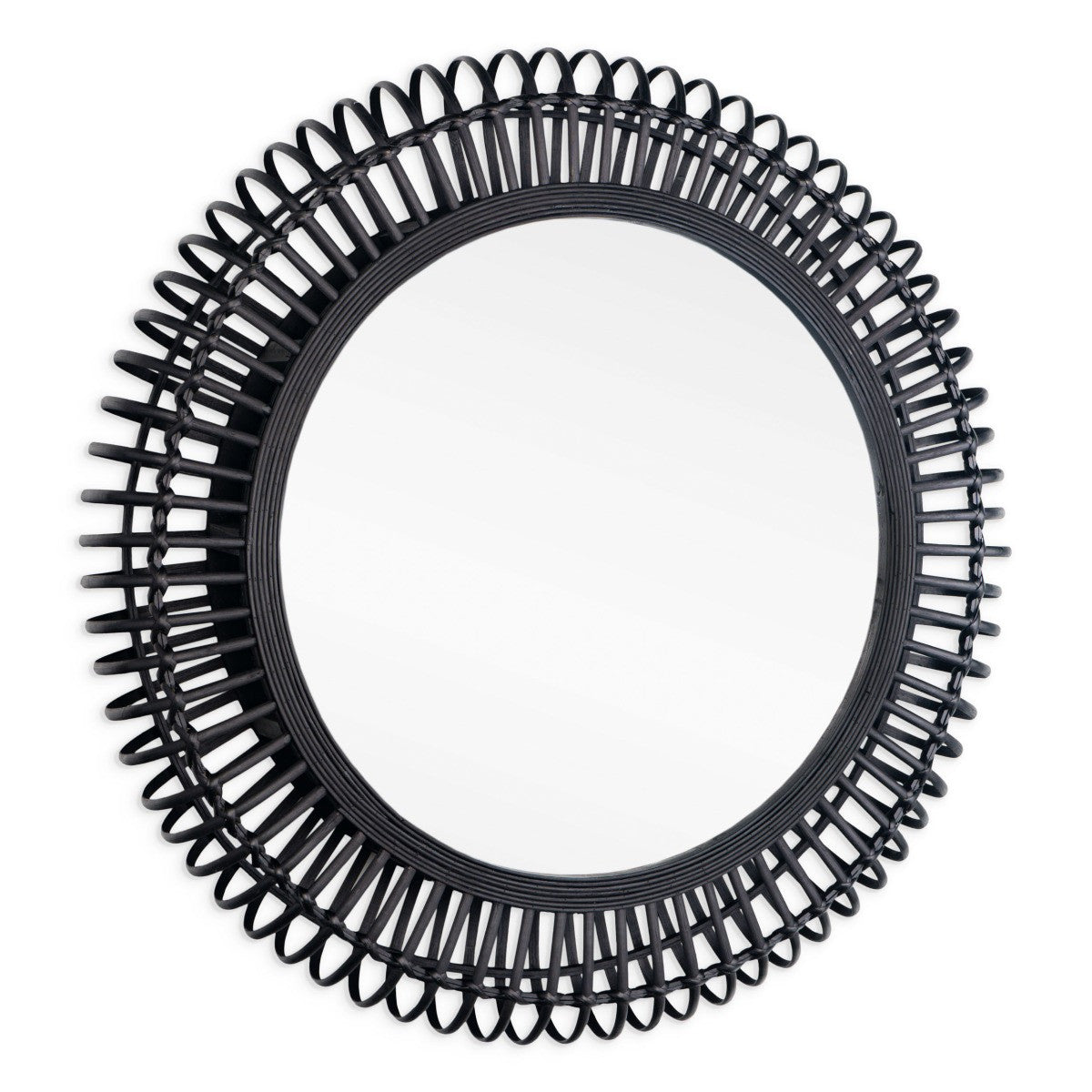 31" Black Bamboo Pierced Round Accent Mirror-1