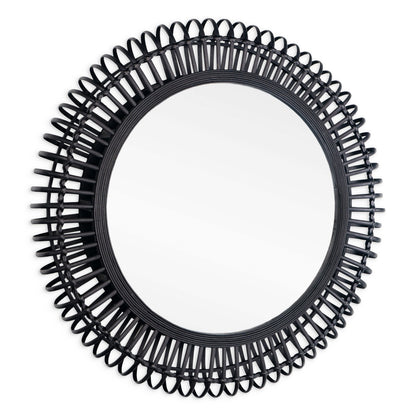 31" Black Bamboo Pierced Round Accent Mirror-1