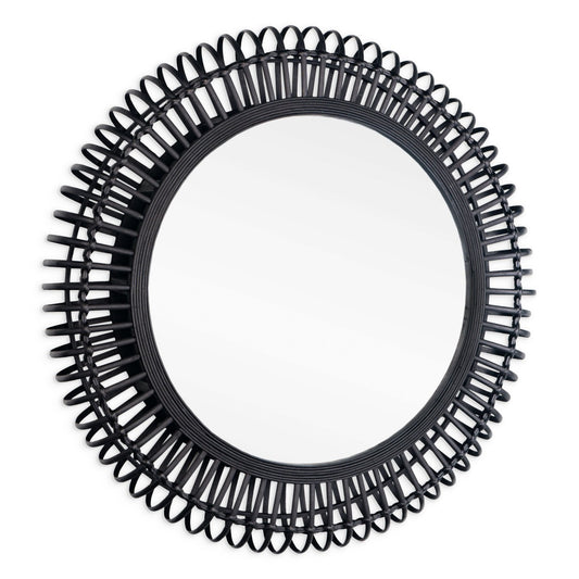 31" Black Bamboo Pierced Round Accent Mirror-1