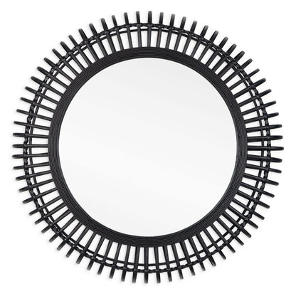 31" Black Bamboo Pierced Round Accent Mirror-2