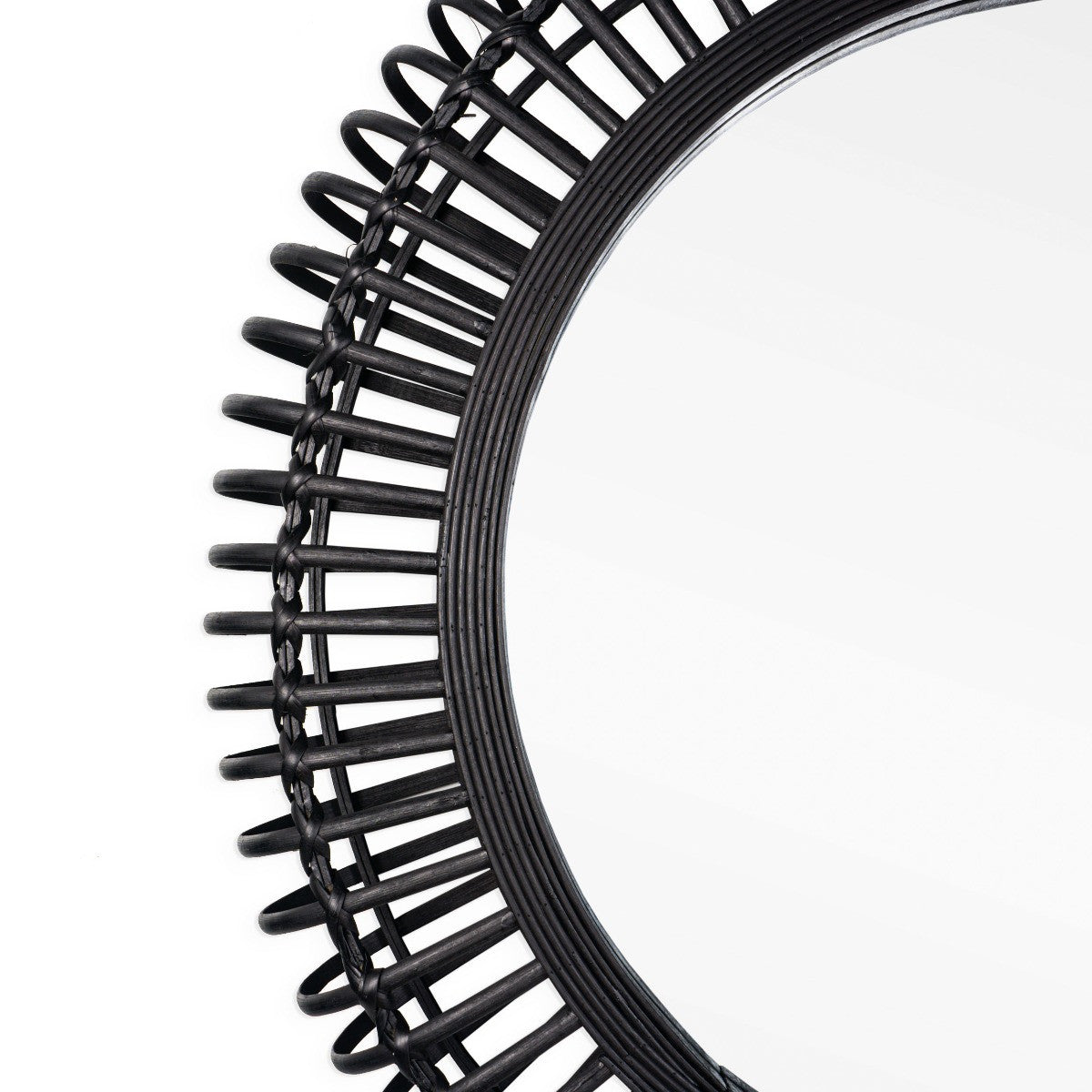 31" Black Bamboo Pierced Round Accent Mirror-3