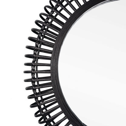 31" Black Bamboo Pierced Round Accent Mirror-3