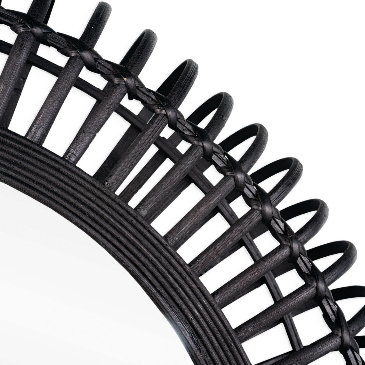 31" Black Bamboo Pierced Round Accent Mirror-4