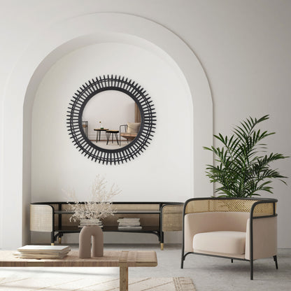 31" Black Bamboo Pierced Round Accent Mirror-8