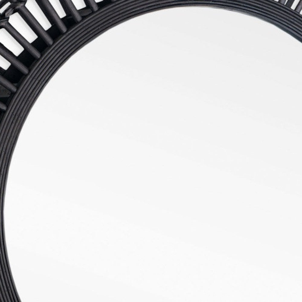 31" Black Bamboo Pierced Round Accent Mirror-6