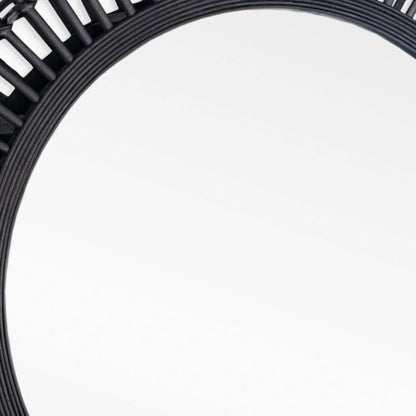 31" Black Bamboo Pierced Round Accent Mirror-6
