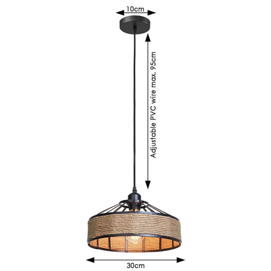 Vintage Loft Pendant Lights | Hemp Rope & Iron Retro Lamps ~5949-1
