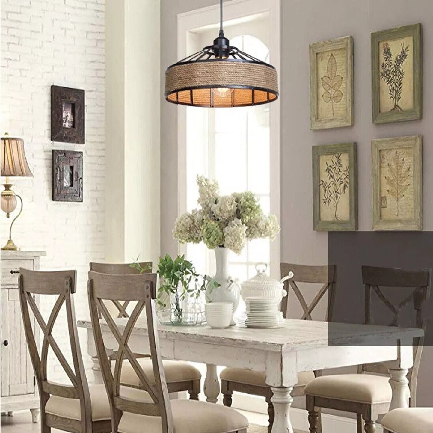 Vintage Loft Pendant Lights | Hemp Rope & Iron Retro Lamps ~5949-0