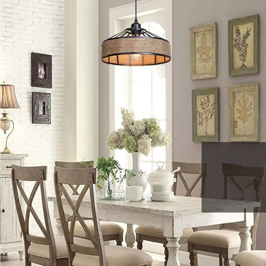 Vintage Loft Pendant Lights | Hemp Rope & Iron Retro Lamps ~5949-0