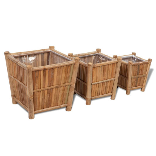 vidaXL Raised Bed Set 3 Pieces Bamboo with Nylon Lining-0