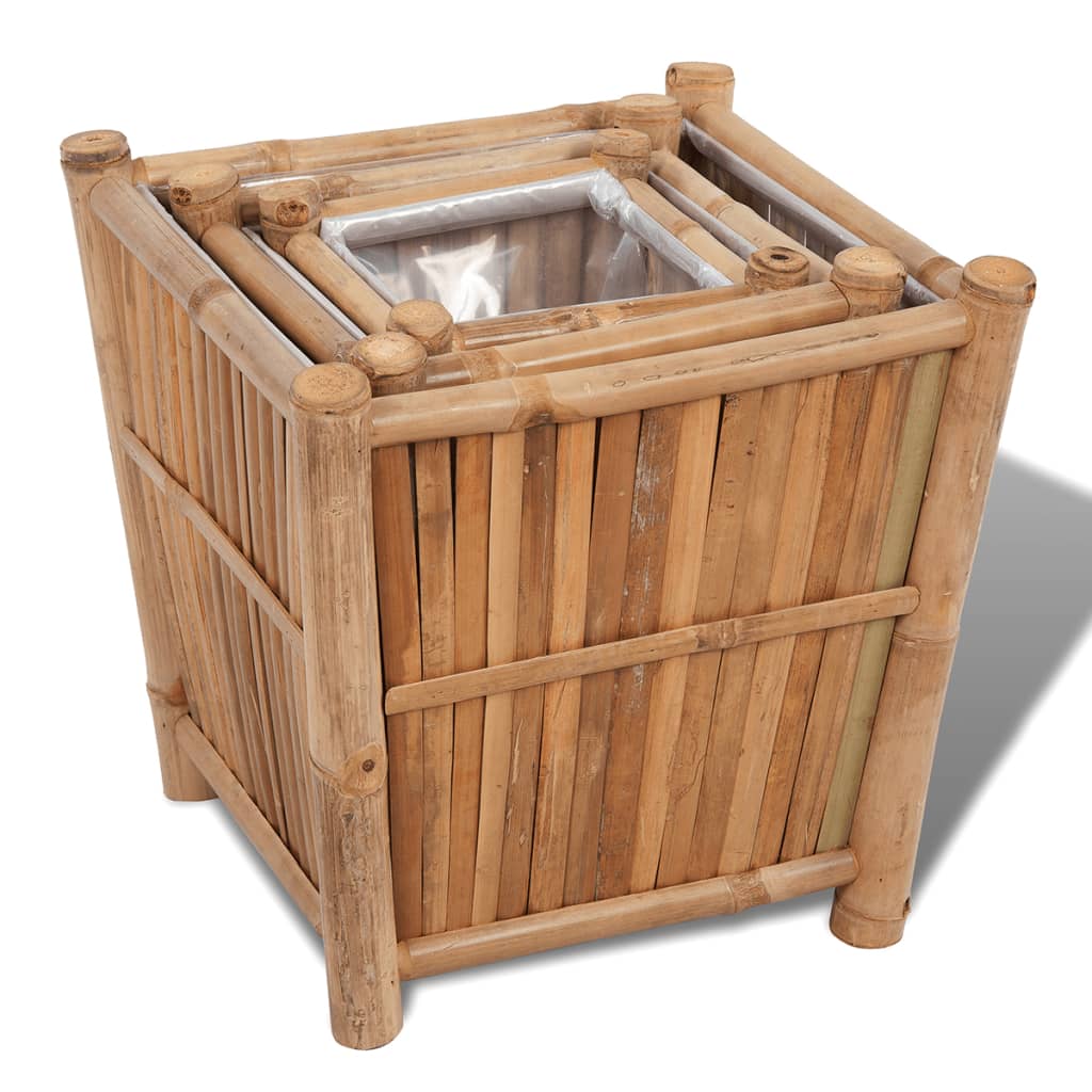 vidaXL Raised Bed Set 3 Pieces Bamboo with Nylon Lining-2