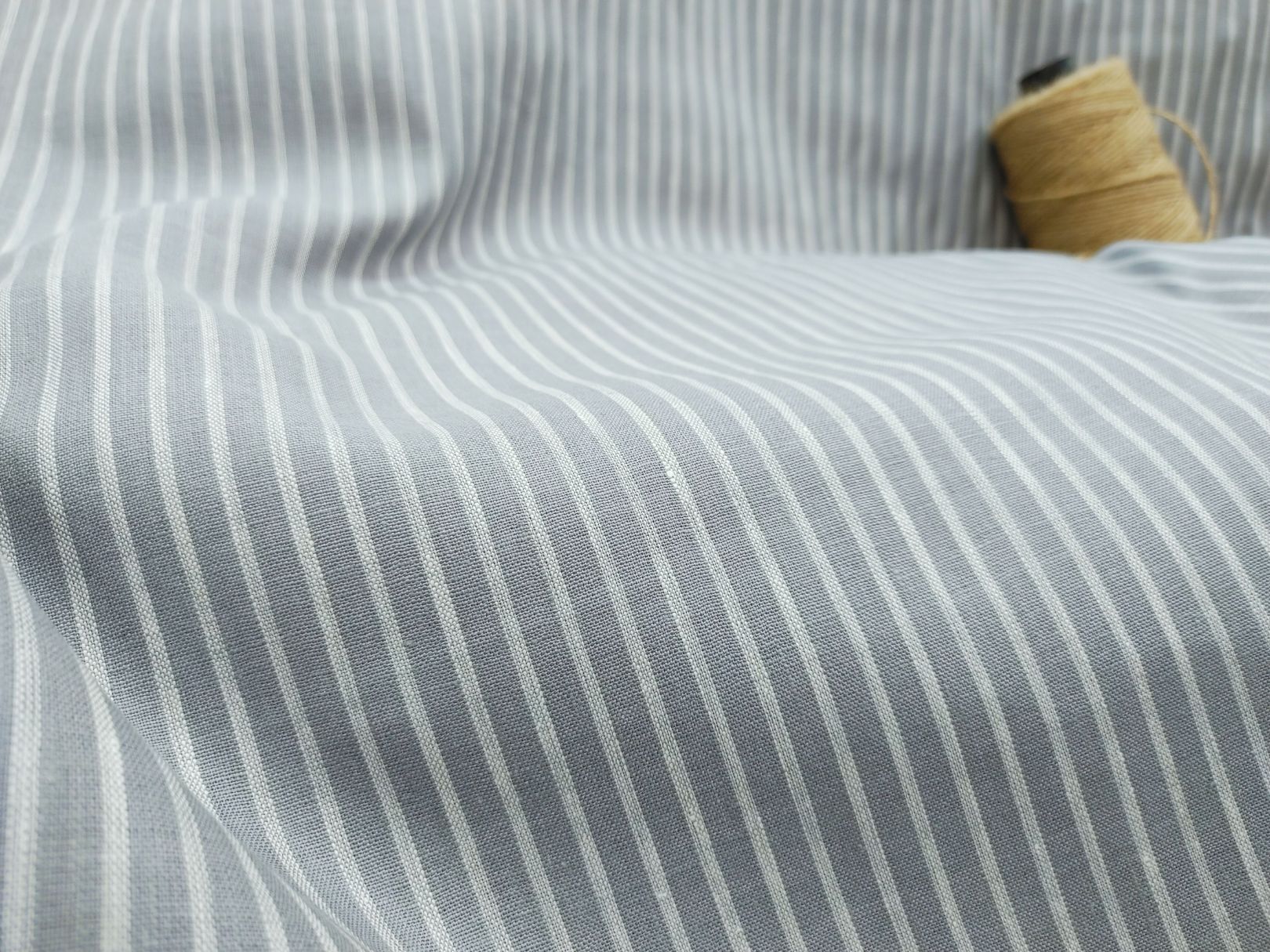 Grey & White Striped Hemp Fabric | Organic | 170gsm | 147cm Wide | GOTS Certified-2