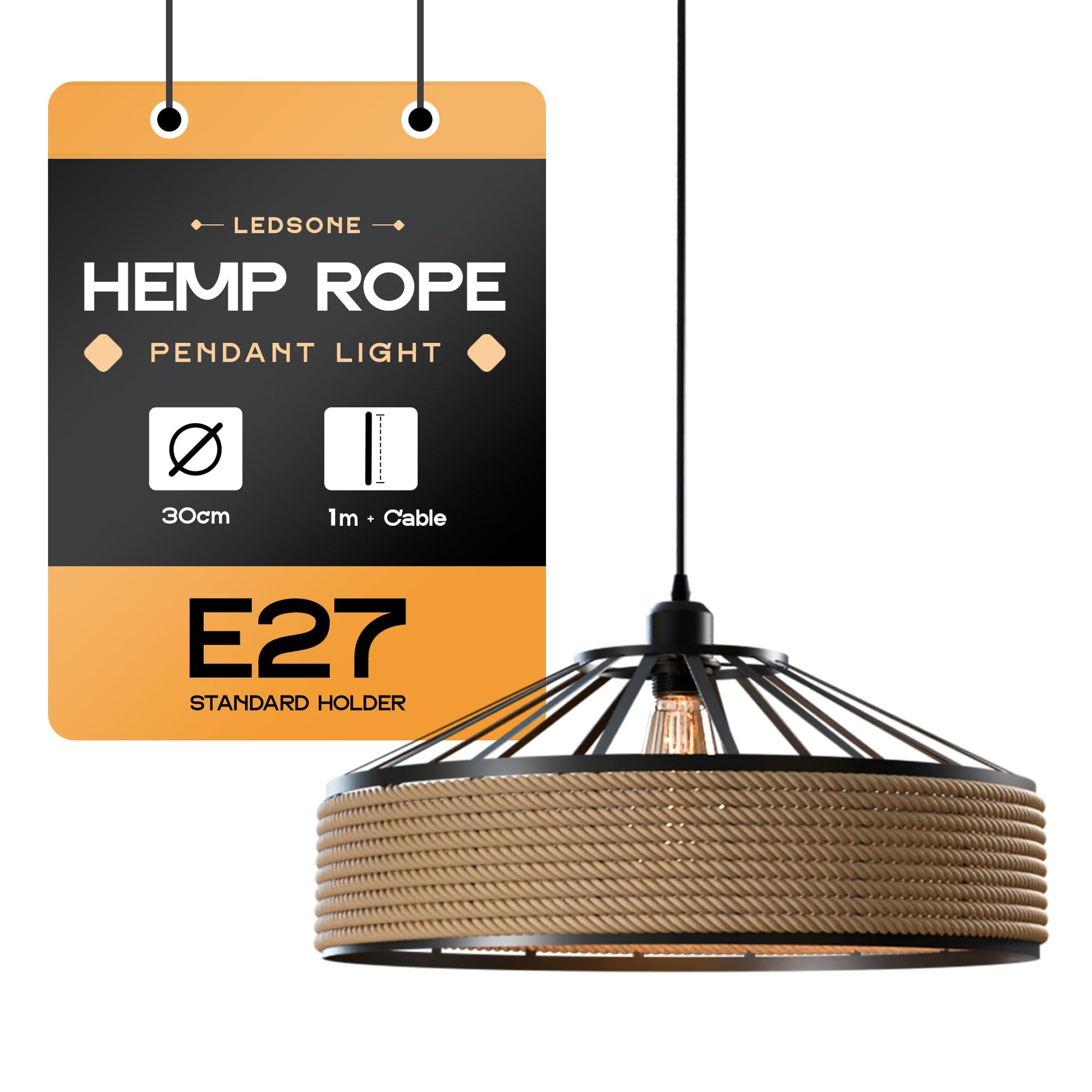 Vintage Loft Pendant Lights | Hemp Rope & Iron Retro Lamps ~5949-5