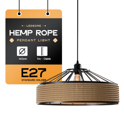 Vintage Loft Pendant Lights | Hemp Rope & Iron Retro Lamps ~5949-6
