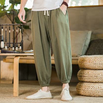 Men's Casual Loose Cotton Hemp Pants in Chinese Style