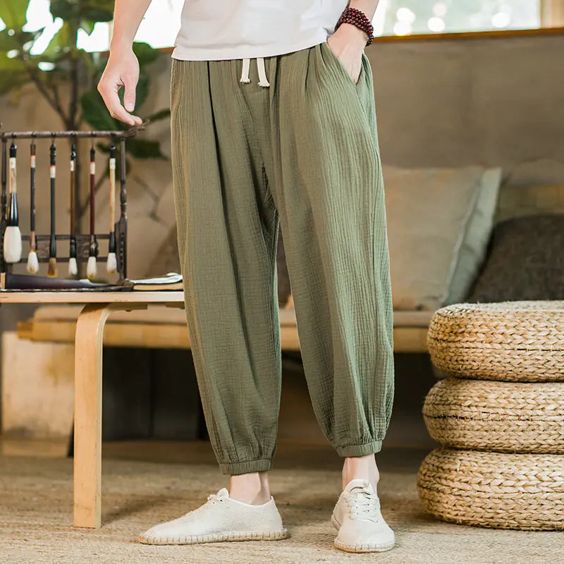 Men's Casual Loose Cotton Hemp Pants in Chinese Style
