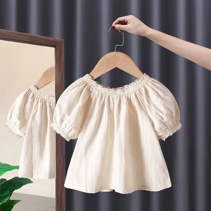 Korean Lace Top Cotton Hemp Short-Sleeved T-Shirt