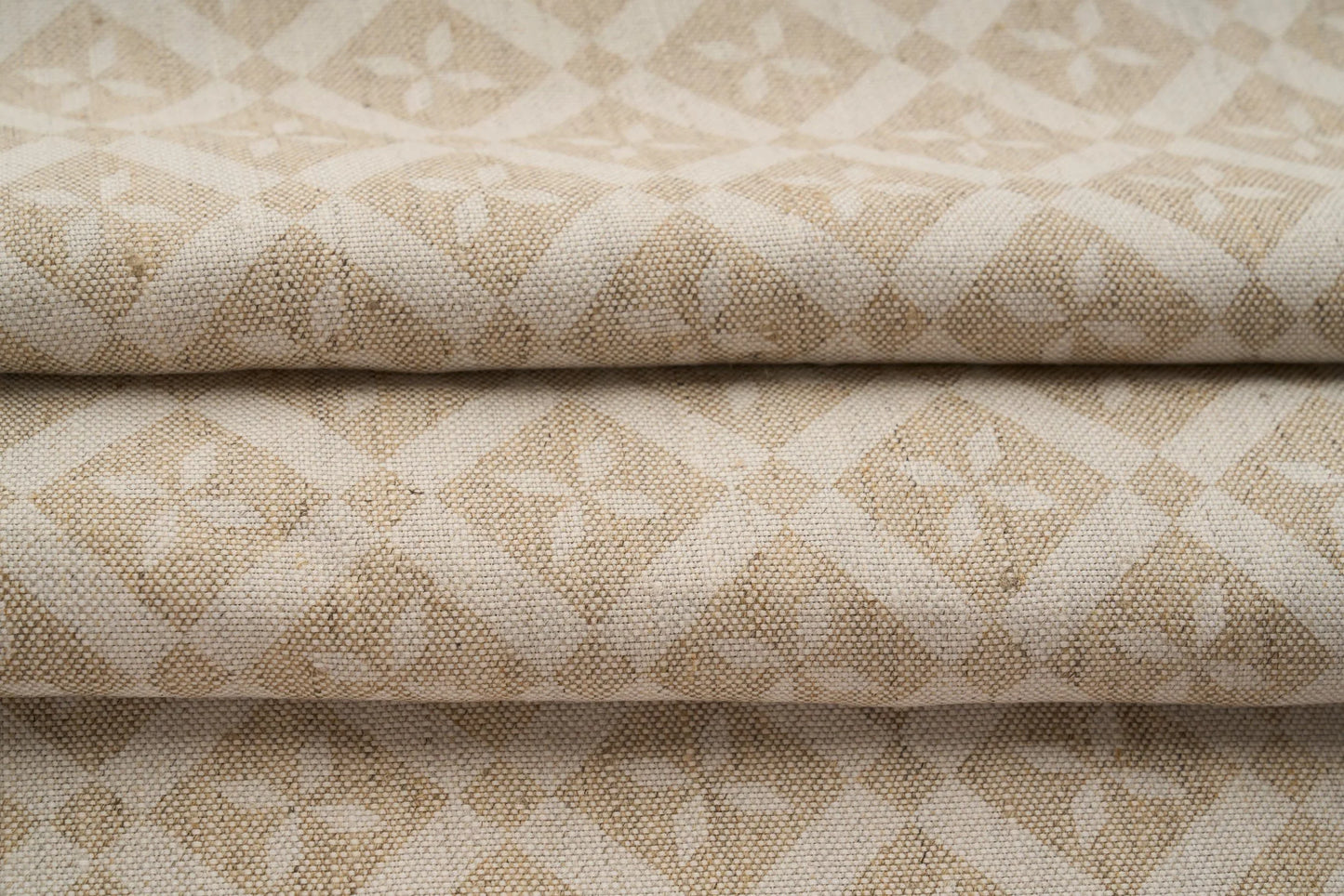 Eco Friendly Hemp Fabric with Floral Diamond Print for Curtains & Cushions - GOTS Certified, 240gsm, 147cm Wide - By the Metre-3