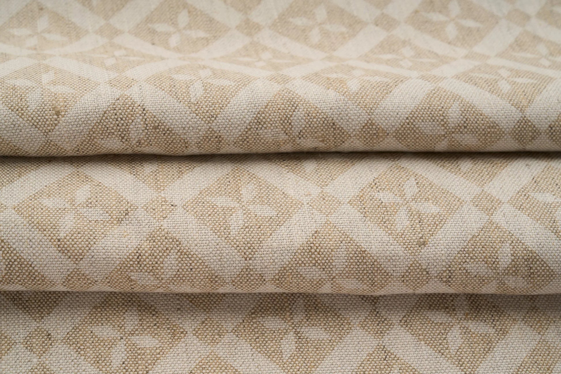 Eco Friendly Hemp Fabric with Floral Diamond Print for Curtains & Cushions - GOTS Certified, 240gsm, 147cm Wide - By the Metre-3