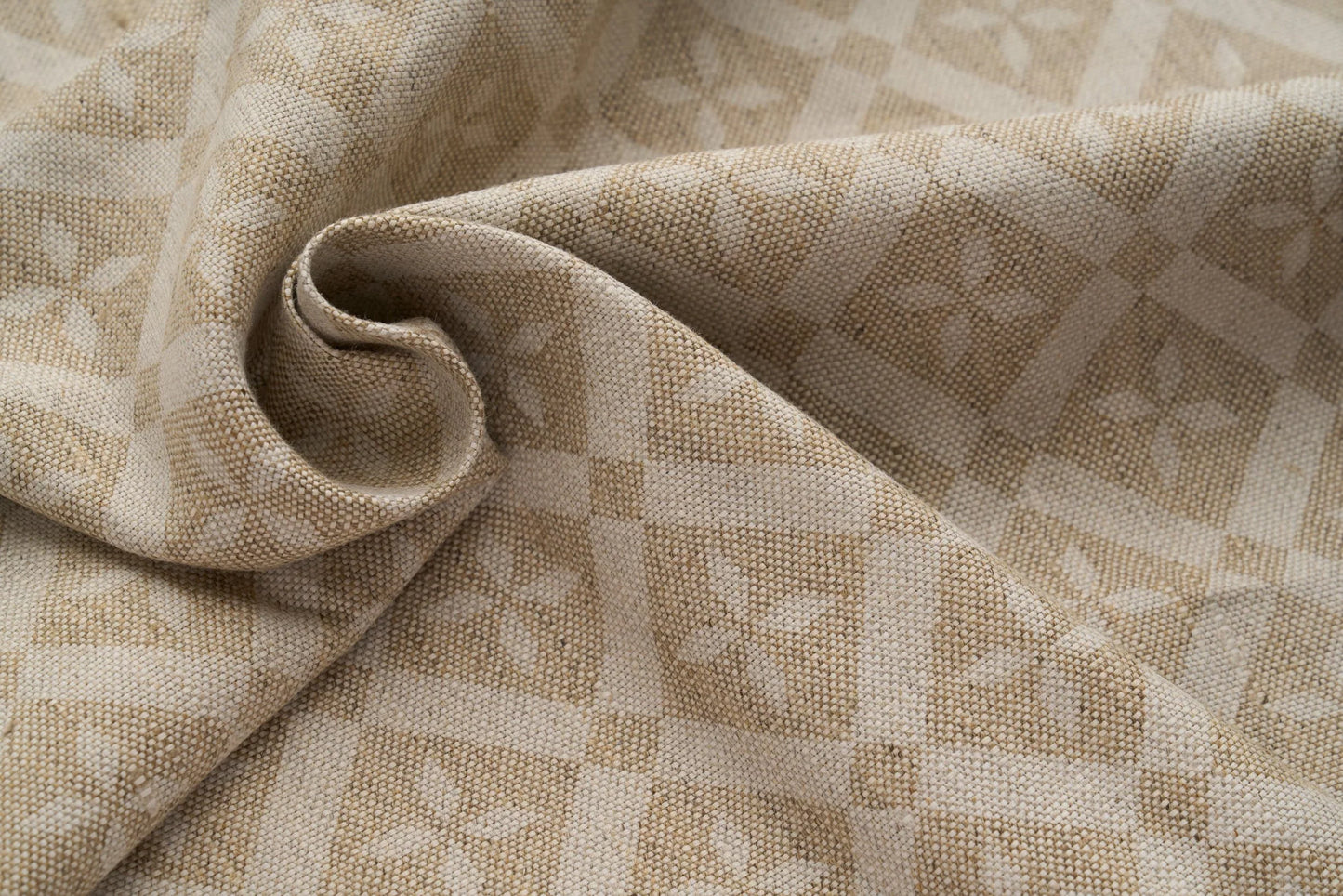 Eco Friendly Hemp Fabric with Floral Diamond Print for Curtains & Cushions - GOTS Certified, 240gsm, 147cm Wide - By the Metre-0