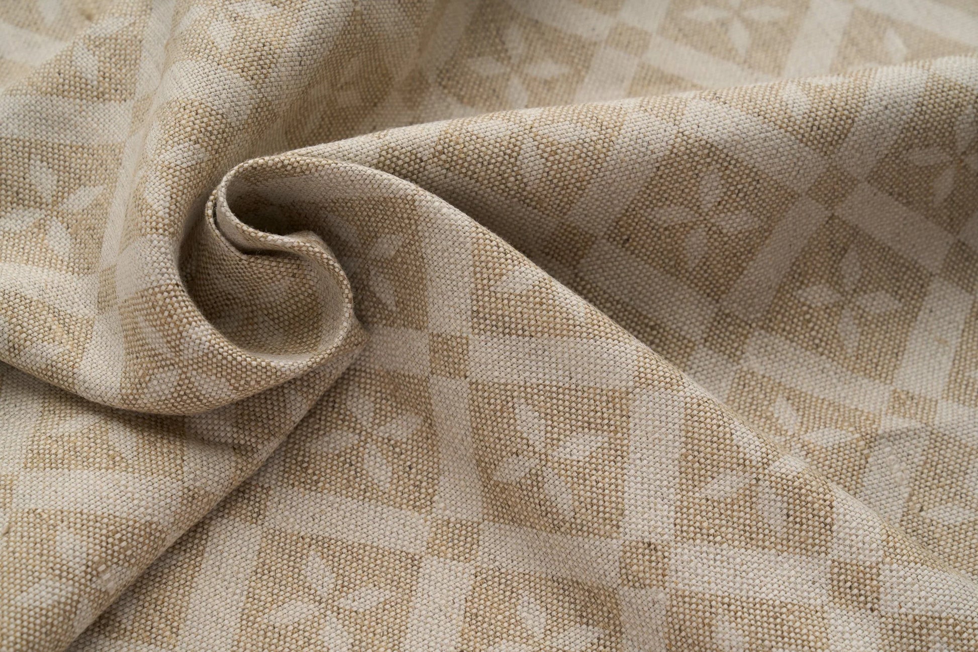 Eco Friendly Hemp Fabric with Floral Diamond Print for Curtains & Cushions - GOTS Certified, 240gsm, 147cm Wide - By the Metre-0
