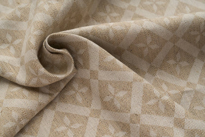 Eco Friendly Hemp Fabric with Floral Diamond Print for Curtains & Cushions - GOTS Certified, 240gsm, 147cm Wide - By the Metre-0