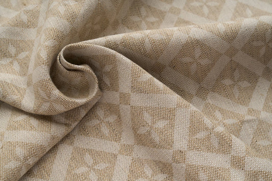 Eco Friendly Hemp Fabric with Floral Diamond Print for Curtains & Cushions - GOTS Certified, 240gsm, 147cm Wide - By the Metre-0
