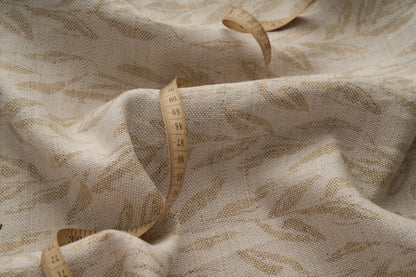 Eco Friendly Hemp Fabric with Organic Leaf Print for Curtains & Cushions - GOTS Certified, 240gsm, 147cm Wide - By the Metre-1