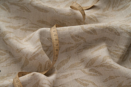 Eco Friendly Hemp Fabric with Organic Leaf Print for Curtains & Cushions - GOTS Certified, 240gsm, 147cm Wide - By the Metre-1