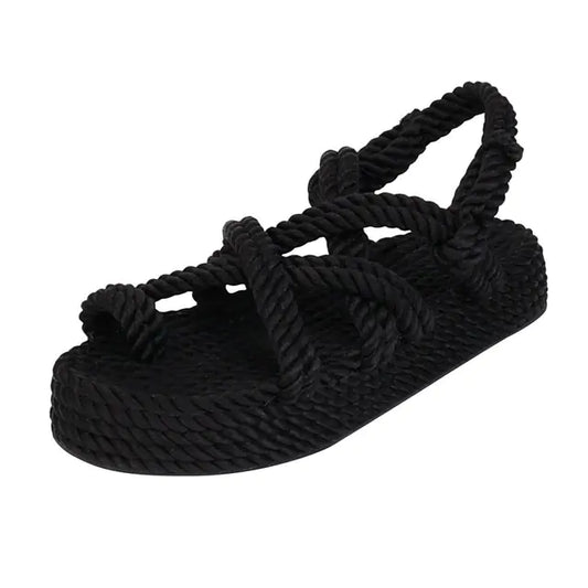 Women's Boho Flat Hemp Rope Platform Sandals