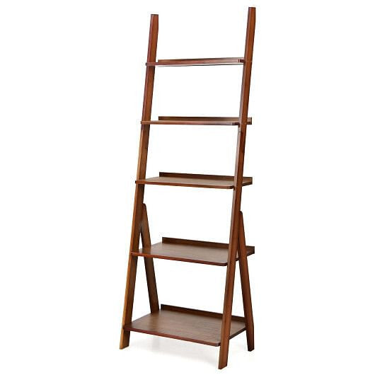 5-Tier Bamboo Ladder Shelf for Home Use-Brown-4