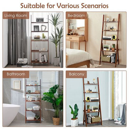5-Tier Bamboo Ladder Shelf for Home Use-Brown-6