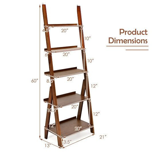 5-Tier Bamboo Ladder Shelf for Home Use-Brown-7