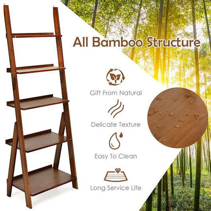 5-Tier Bamboo Ladder Shelf for Home Use-Brown-8