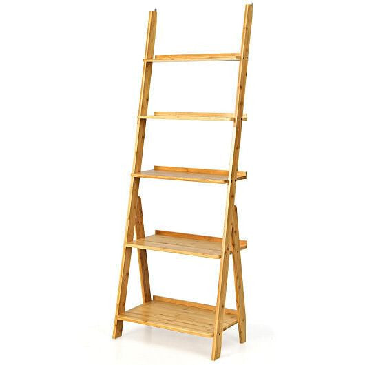 5-Tier Bamboo Ladder Shelf for Home Use-Brown-9
