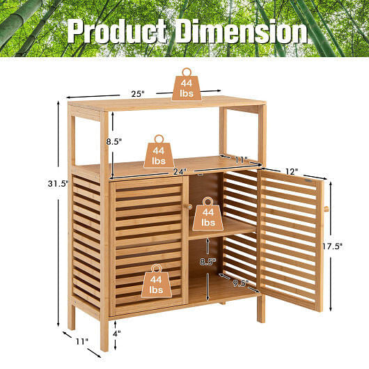 Bamboo Bathroom Floor Storage Cabinet with Shutter Doors-Natural-4