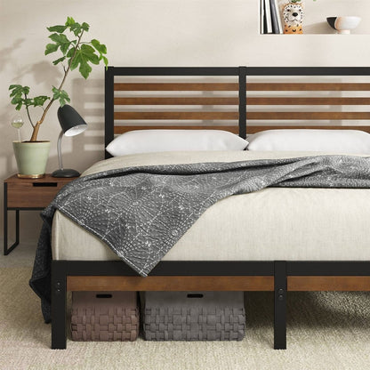King Size Eco Friendly Bamboo Metal Platform Bed Frame-2