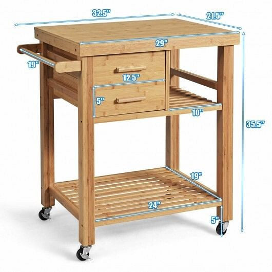 Bamboo Kitchen Trolley Cart with Tower Rack and Drawers-4