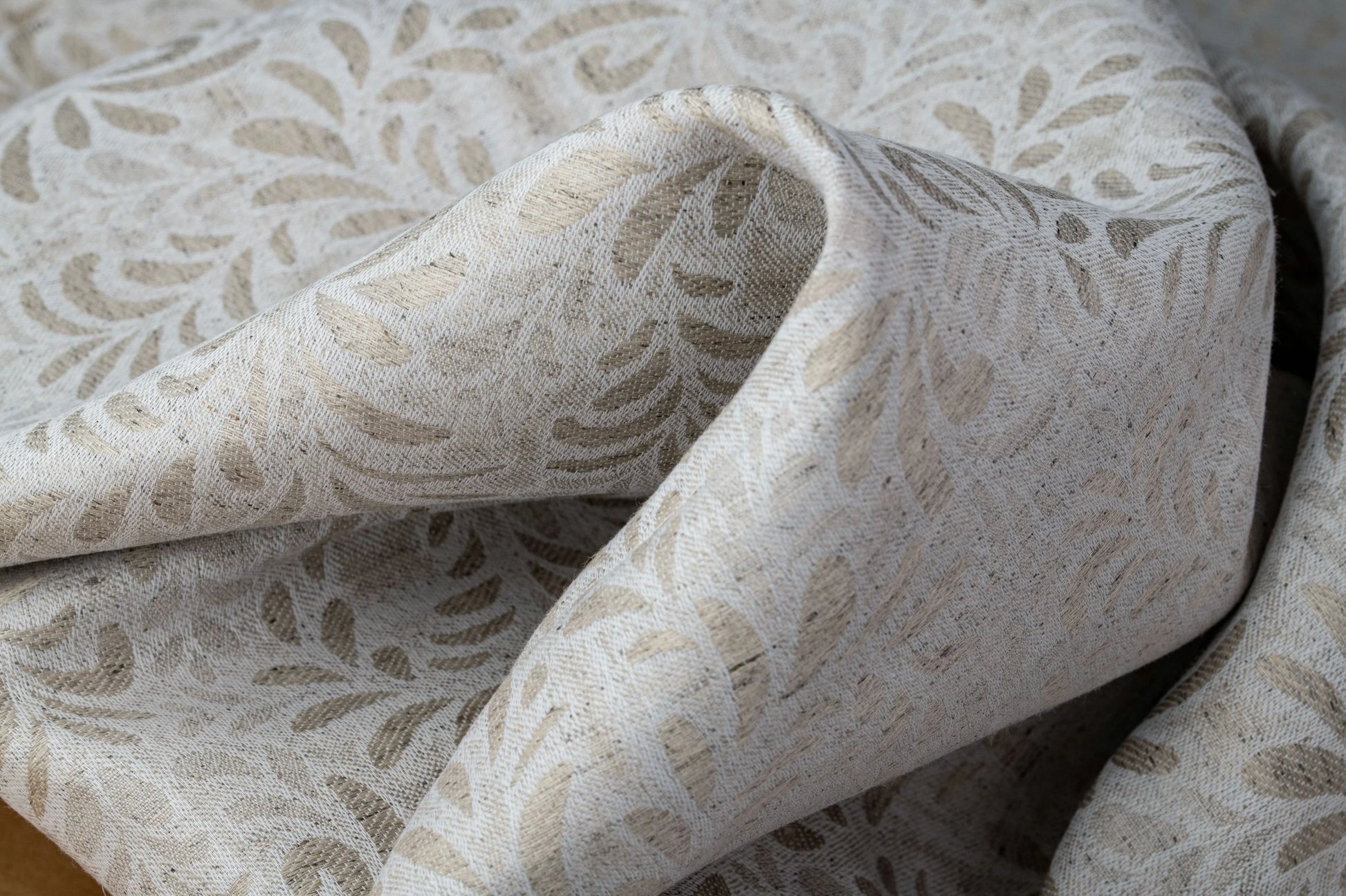 Organic Hemp Fabric - Floral Jacquard | Natural | Textured Weave | 145gsm-0