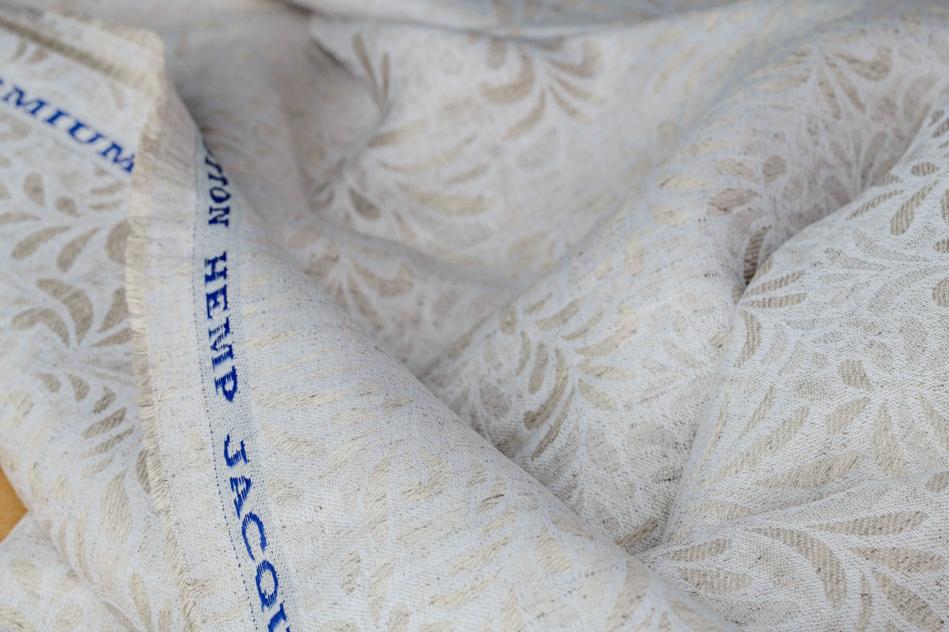 Organic Hemp Fabric - Floral Jacquard | Natural | Textured Weave | 145gsm-2