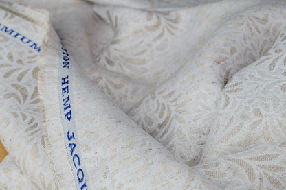 Organic Hemp Fabric - Floral Jacquard | Natural | Textured Weave | 145gsm-2