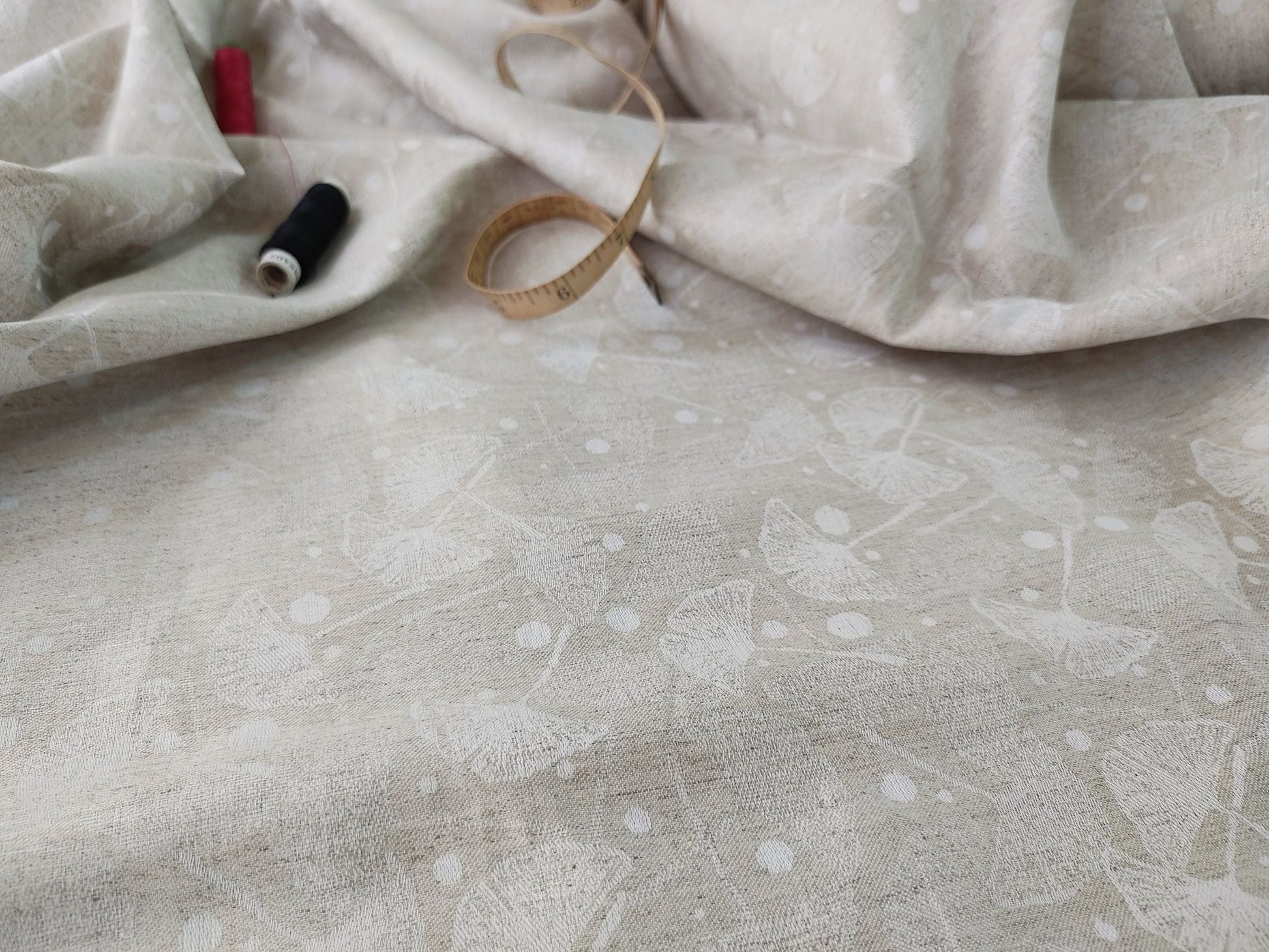 Ginkgo Leaf Jacquard Hemp Fabric | Natural | Organic | 145gsm | 147cm Wide-2