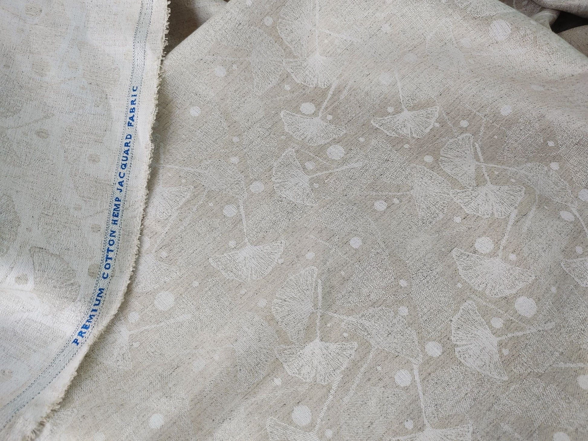 Ginkgo Leaf Jacquard Hemp Fabric | Natural | Organic | 145gsm | 147cm Wide-3
